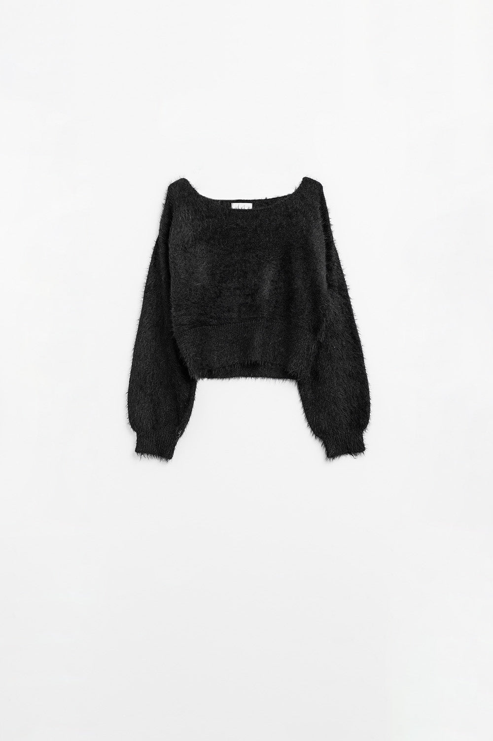 cropped fluffy sweater in black fitted at the waist - Jumpers