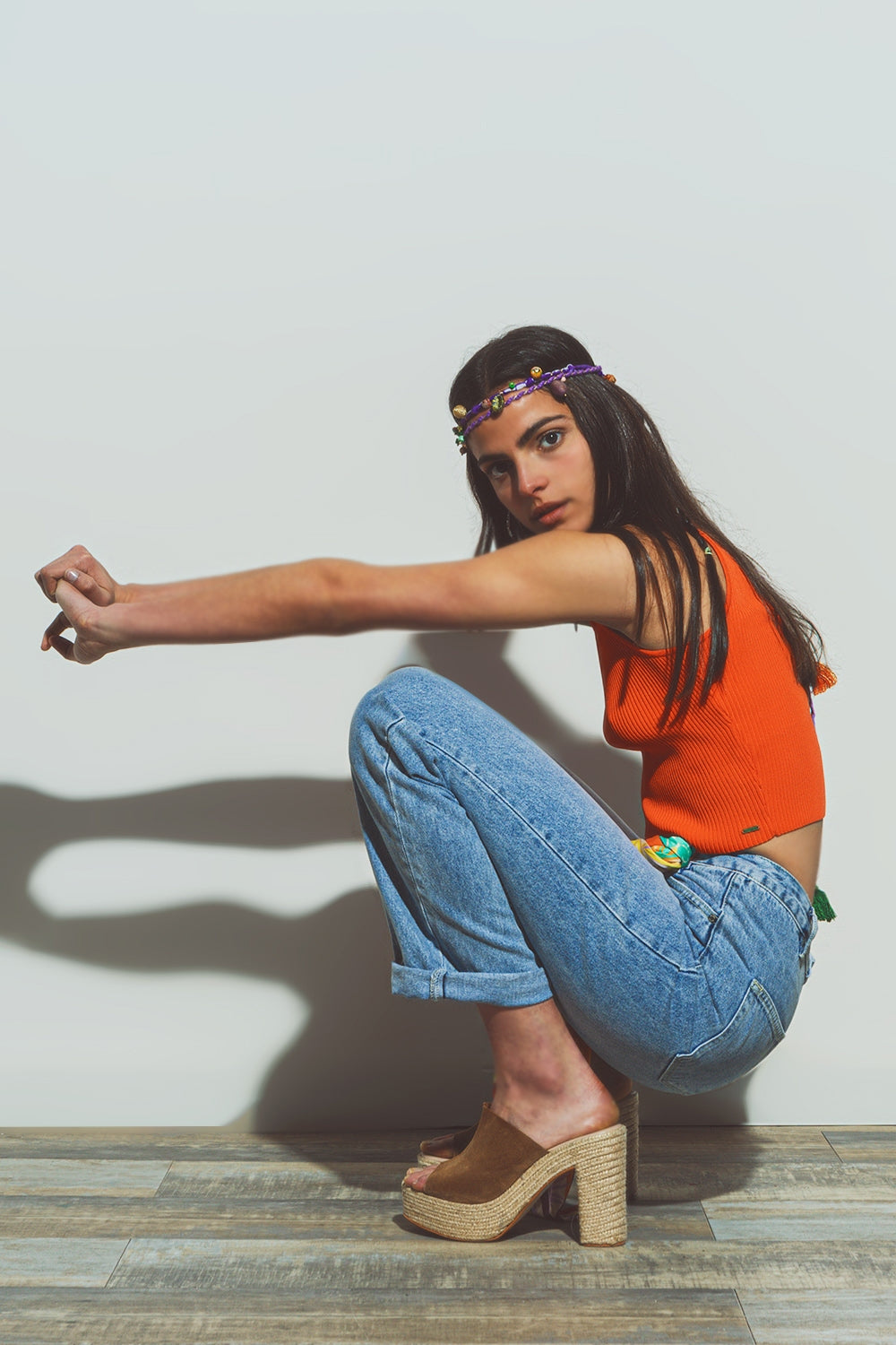 Cropped Knitted Tank Top in Orange Q2 Sweaters BoutiqueLua