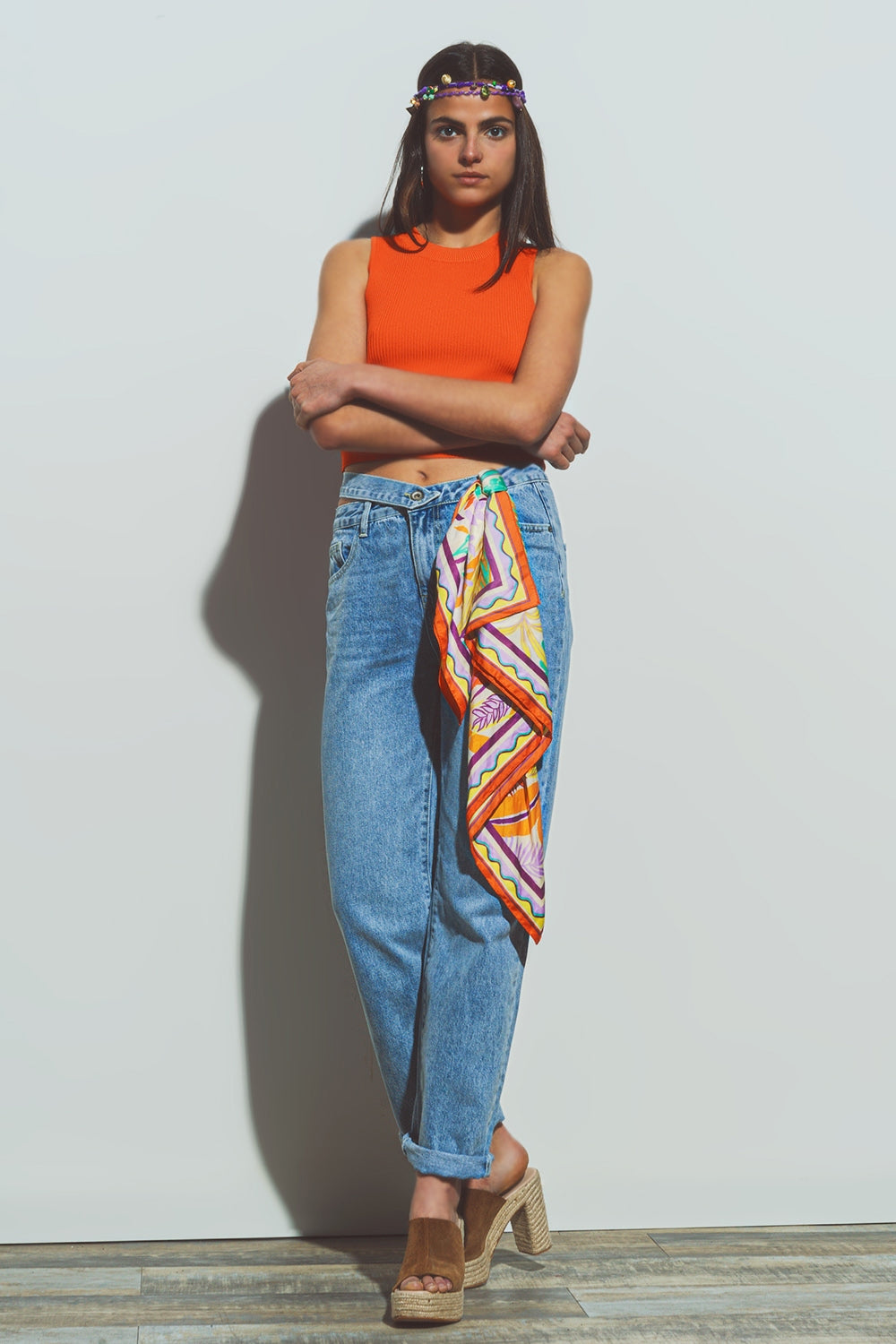 Cropped Knitted Tank Top in Orange Q2 Sweaters BoutiqueLua