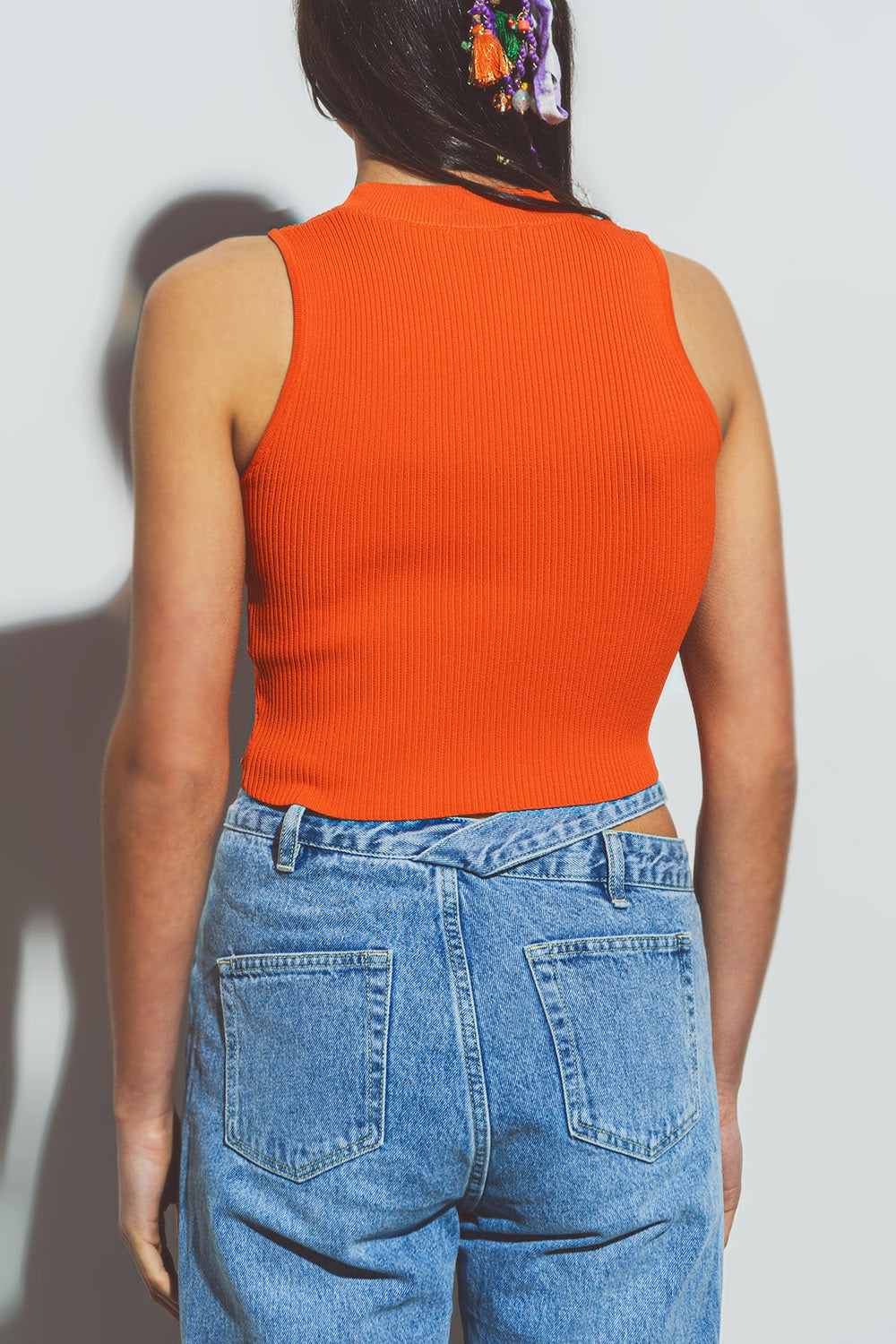 Cropped Knitted Tank Top in Orange Q2 Sweaters BoutiqueLua