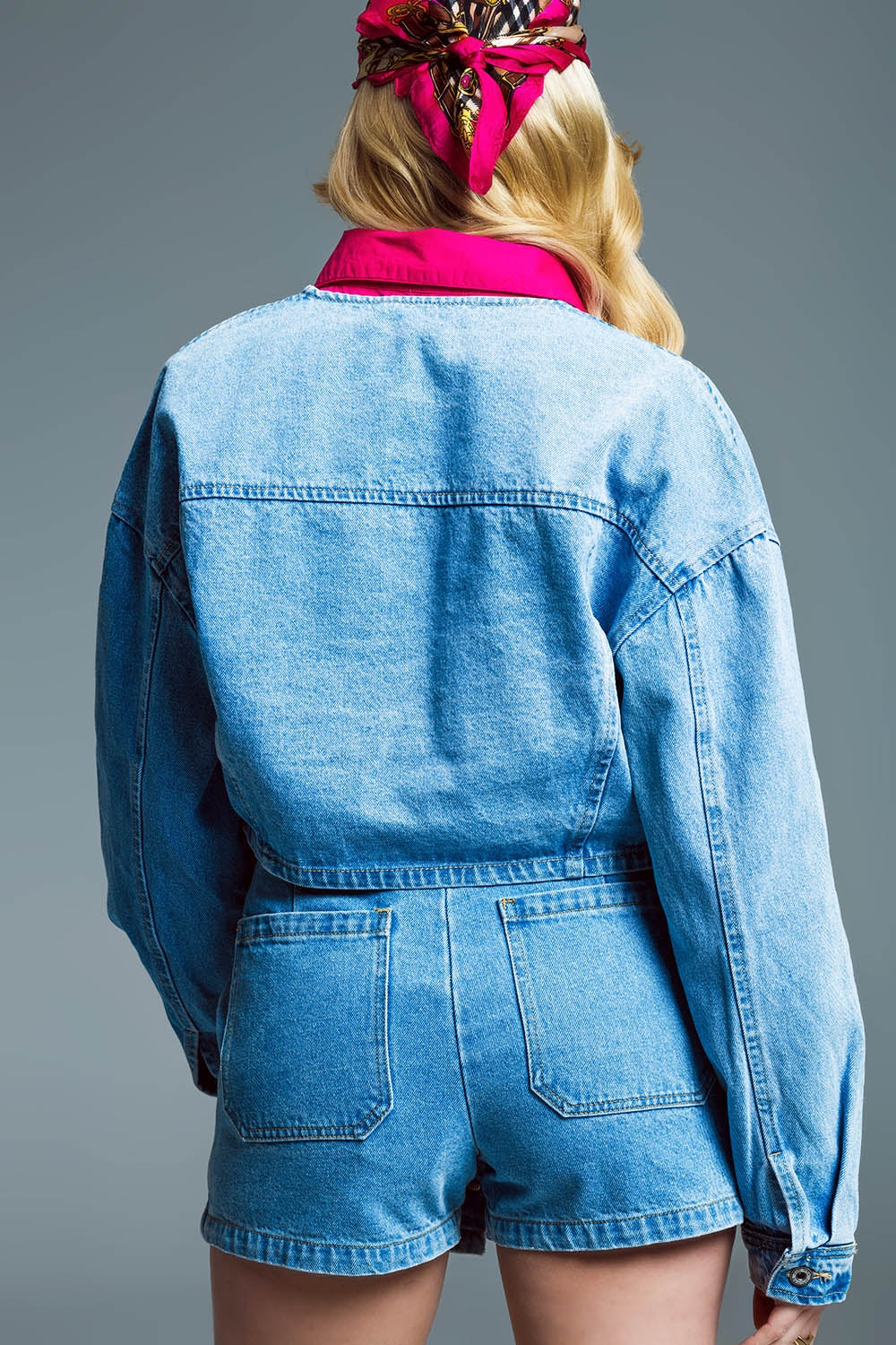cropped relaxed denim jacket with chest welt pockets in light wash - Jackets