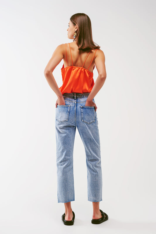 Cropped Shirt with Spaghetti Straps in Orange - Shirts