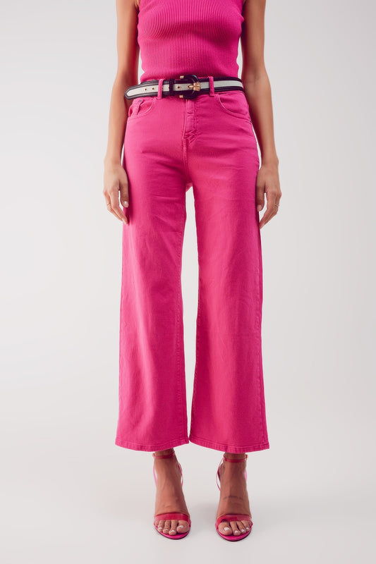 Cropped wide leg jeans in fushia - Jeans