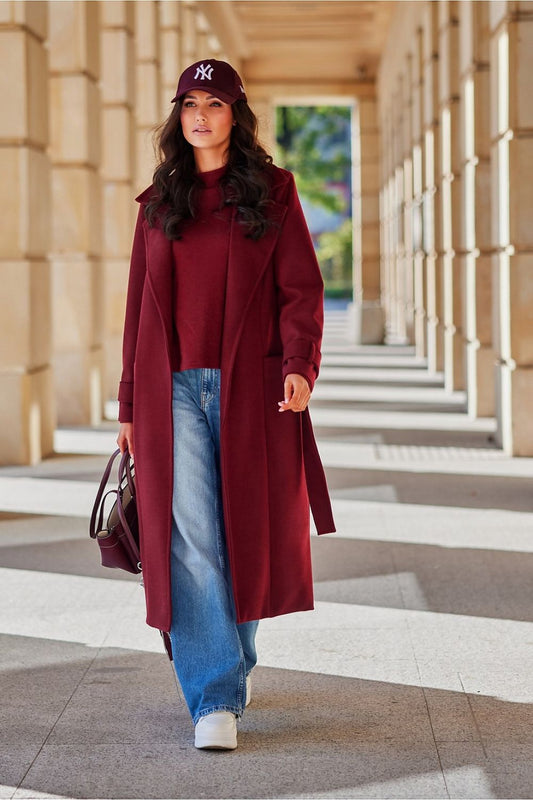 Classic Wool Waist-Tied Coat with Pockets - Coats