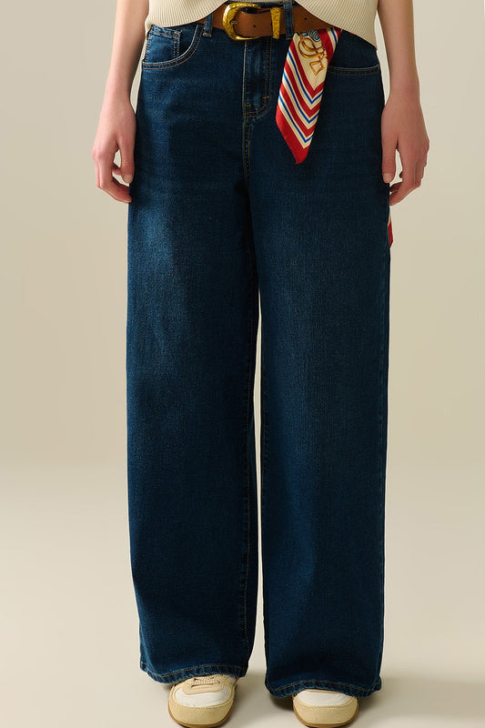 Q2 dark wash wide leg jeans
