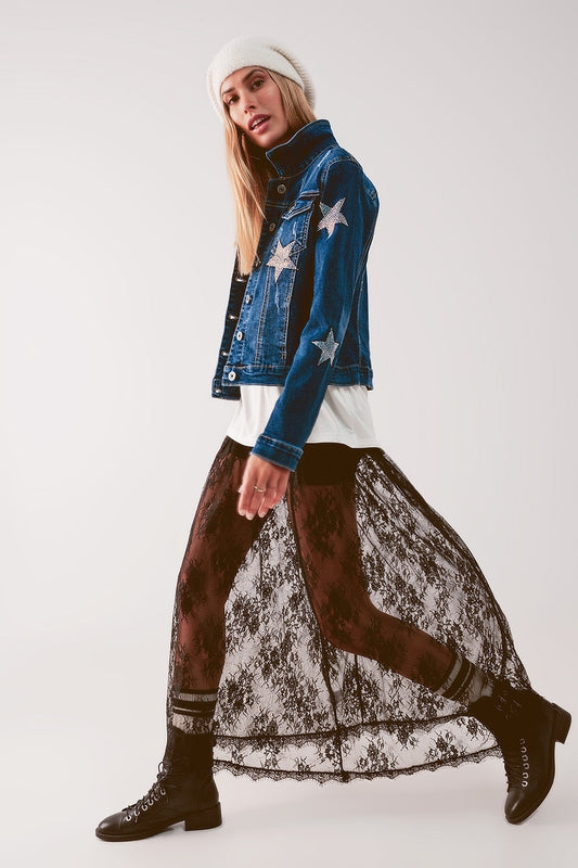 Denim jacket with star embellishment in midwash - Jackets