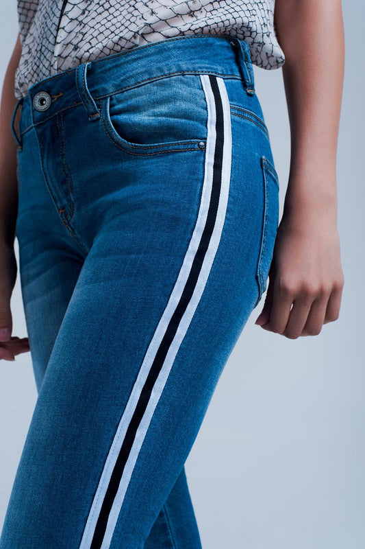 Denim jeans with crinkled legs and side stripe - Jeans