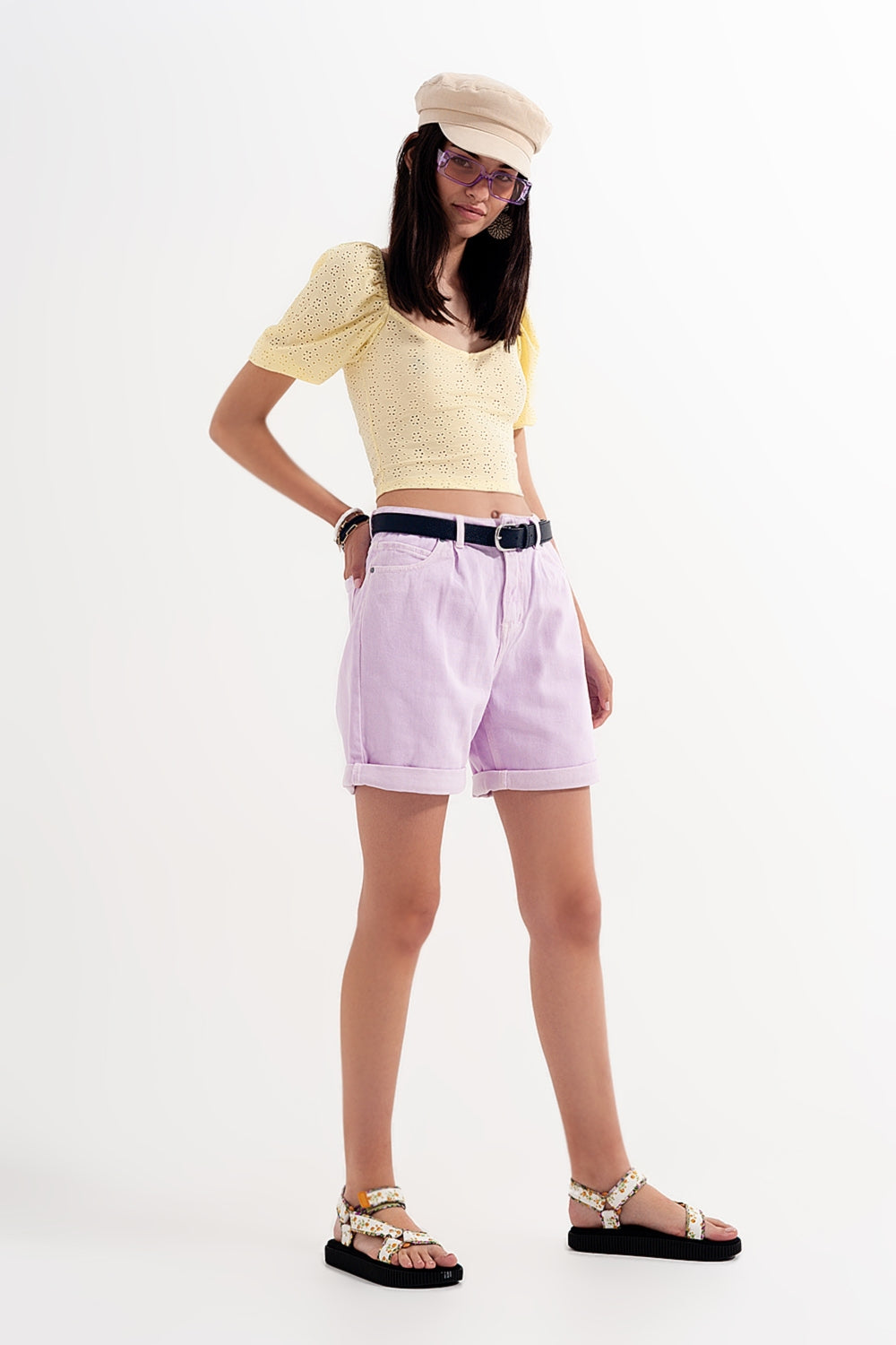 Denim mom shorts in lilac Q2 Pants BoutiqueLua