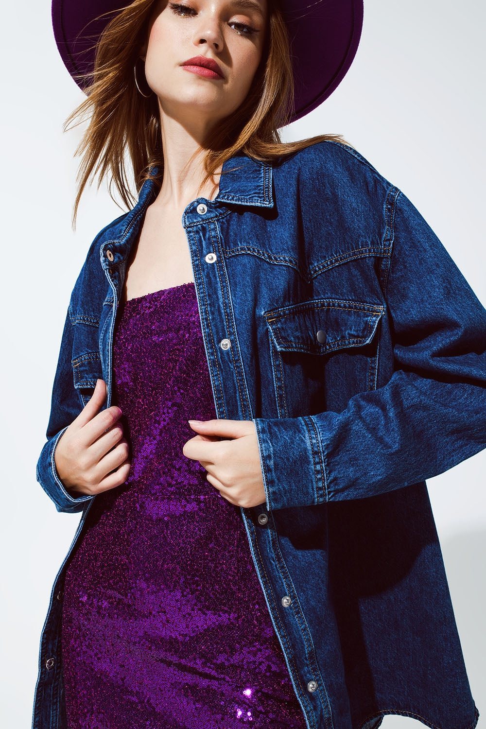 Denim Oversized Cargo Shirt Jacket with pockets Q2 Coats and Jackets BoutiqueLua
