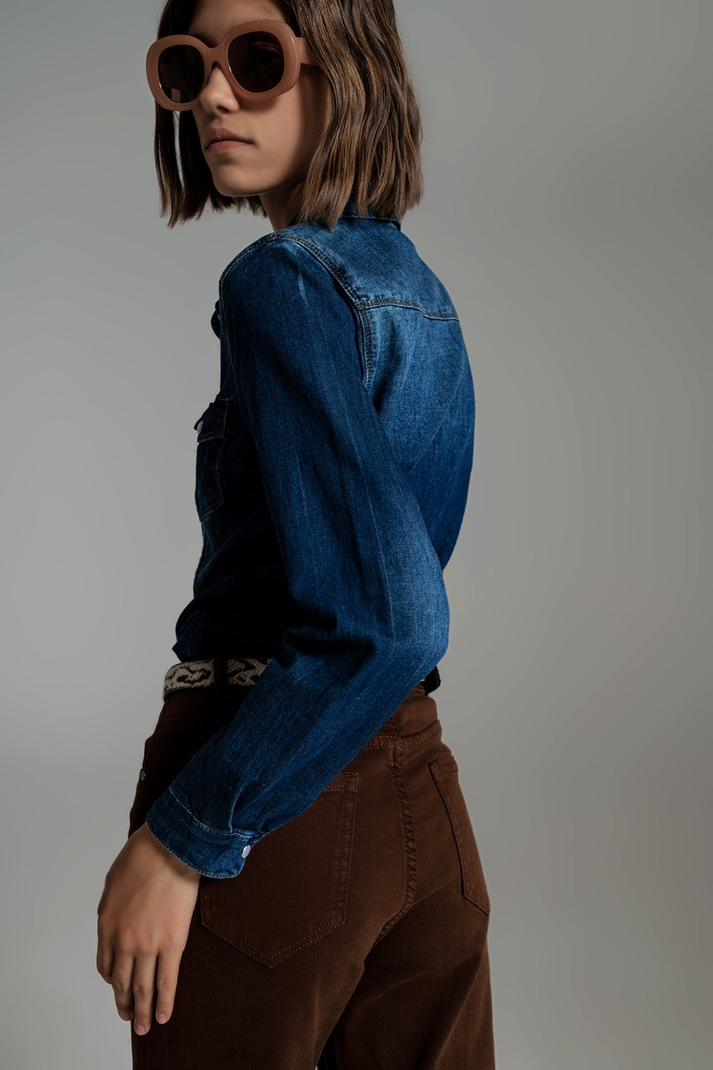 Denim shirt in mid wash blue Q2 Shirts BoutiqueLua