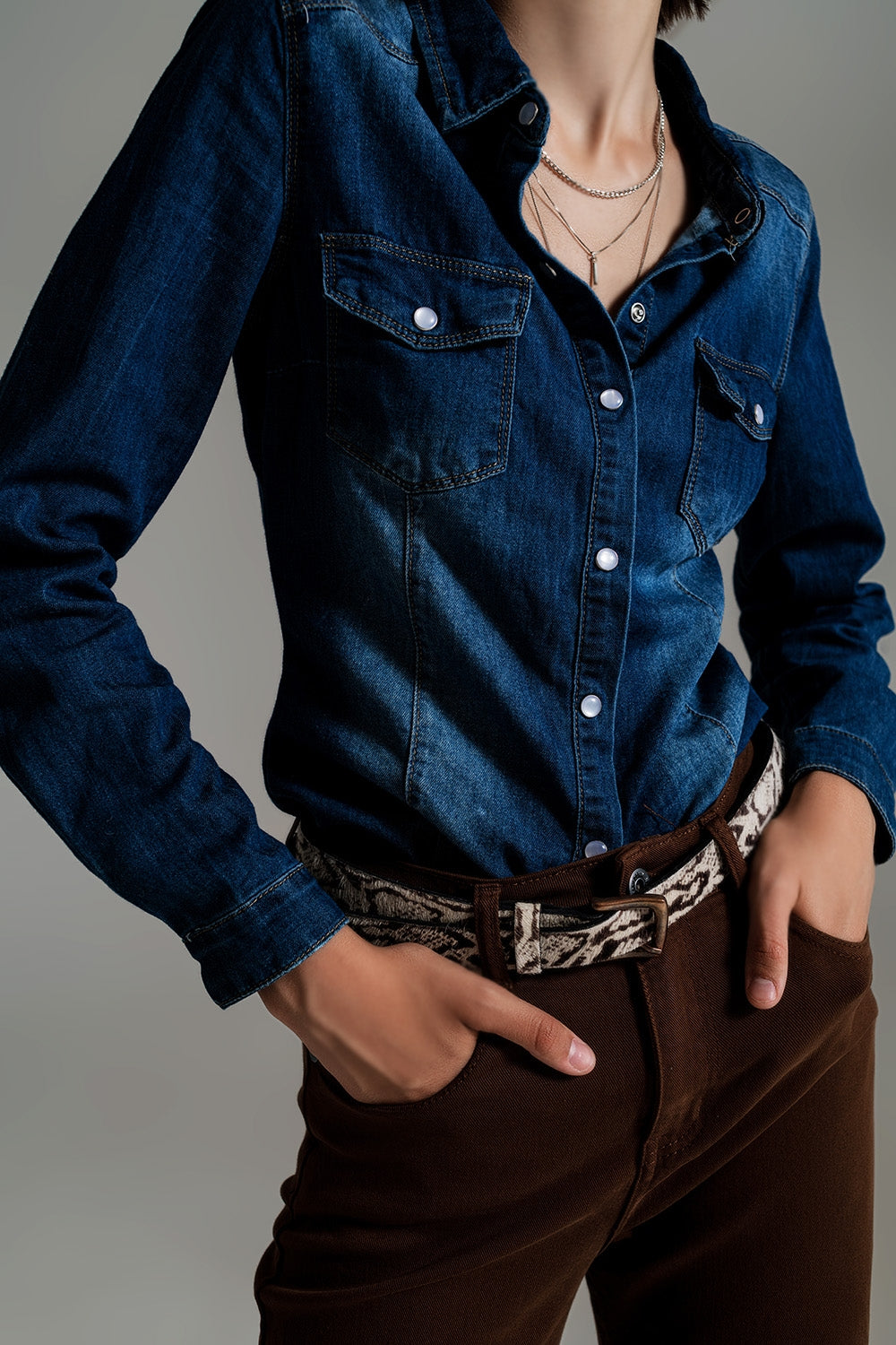 Denim shirt in mid wash blue Q2 Shirts BoutiqueLua