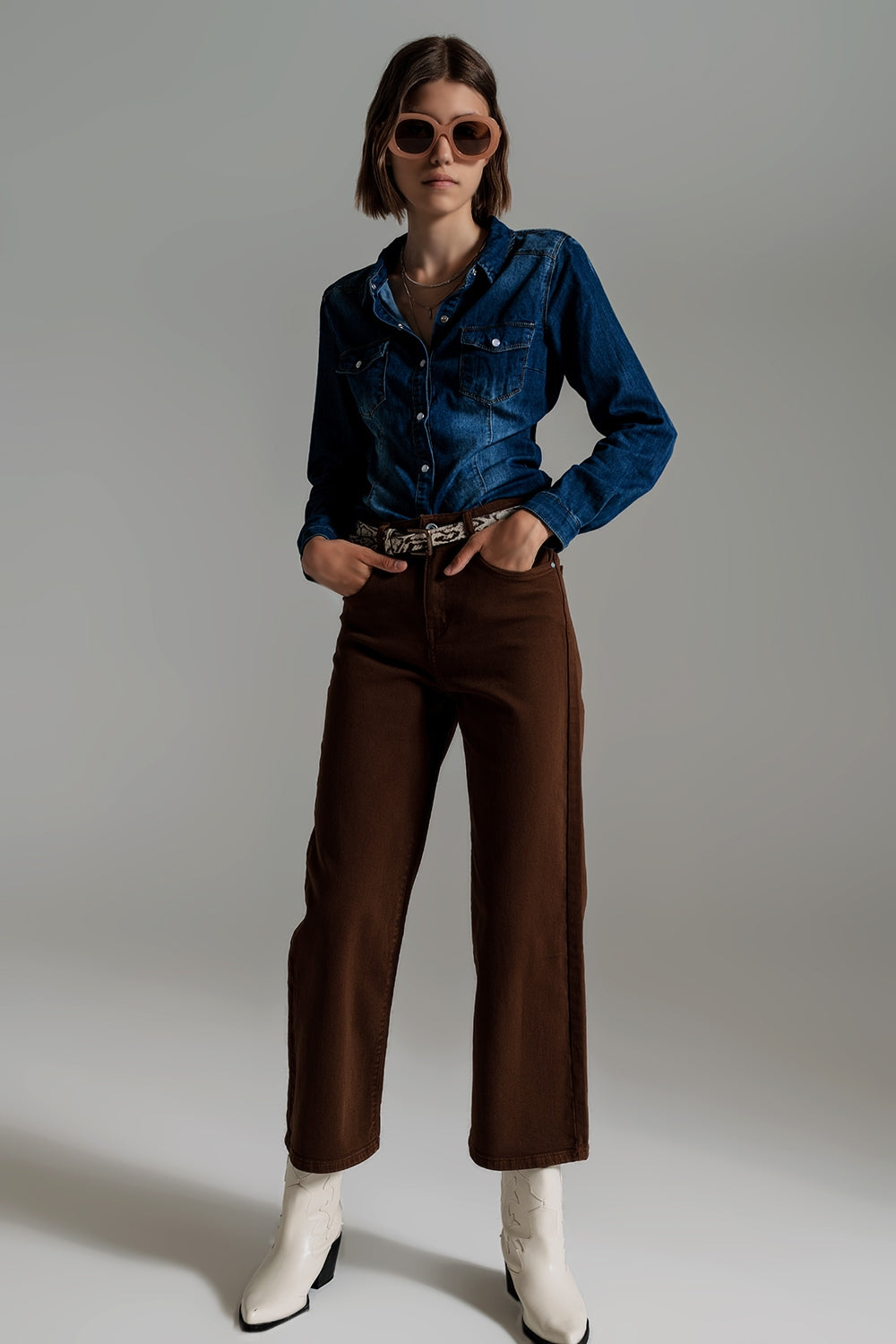 Denim shirt in mid wash blue Q2 Shirts BoutiqueLua