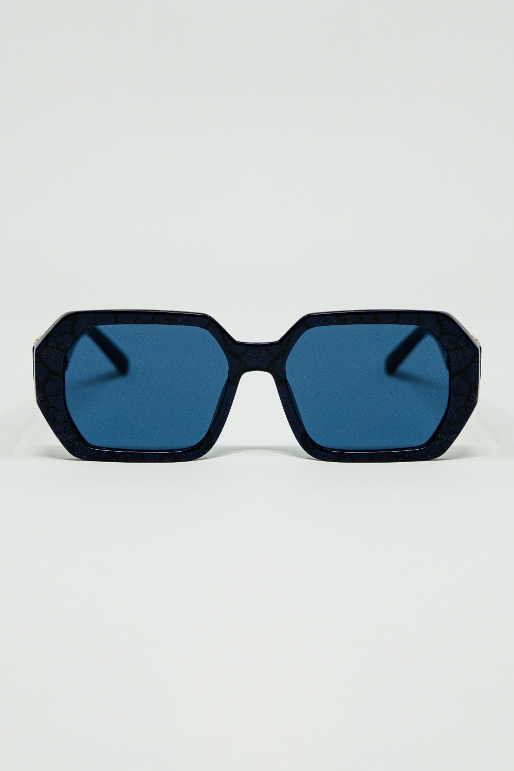 Diamond-Shaped Sunglasses In Black with Deep Blue Lenses - Sunglasses