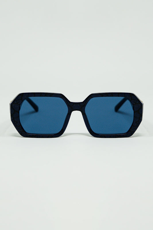 Diamond-Shaped Sunglasses In Black with Deep Blue Lenses - Sunglasses