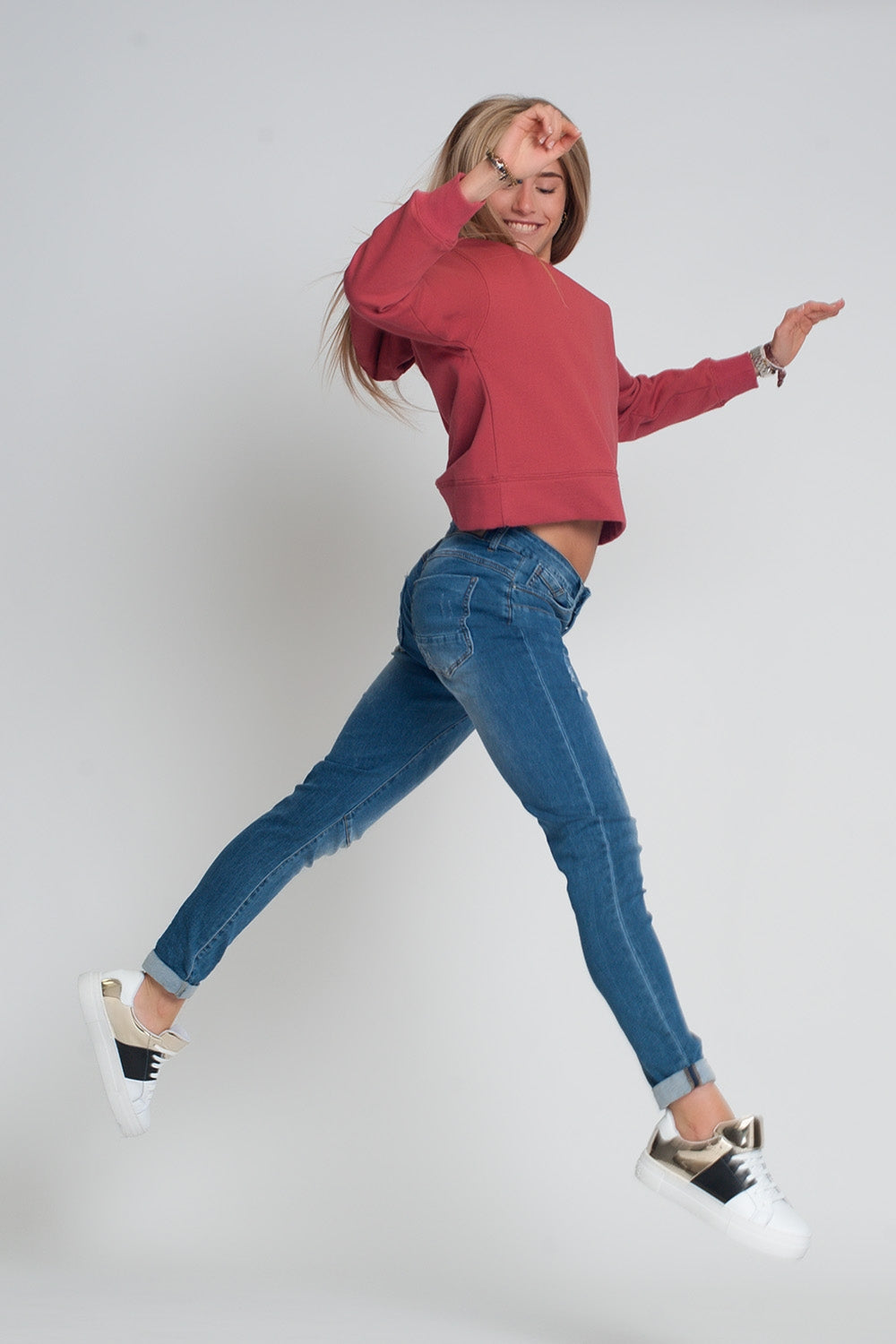 distressed boyfriend jeans  blue denim Q2 Jeans BoutiqueLua