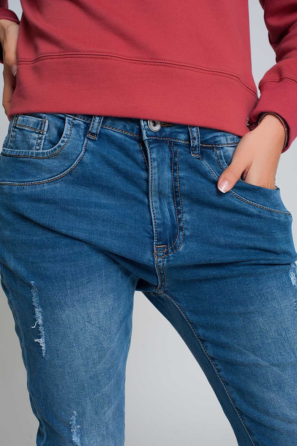 distressed boyfriend jeans  blue denim Q2 Jeans BoutiqueLua