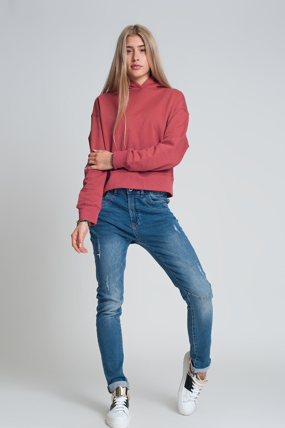 distressed boyfriend jeans  blue denim Q2 Jeans BoutiqueLua