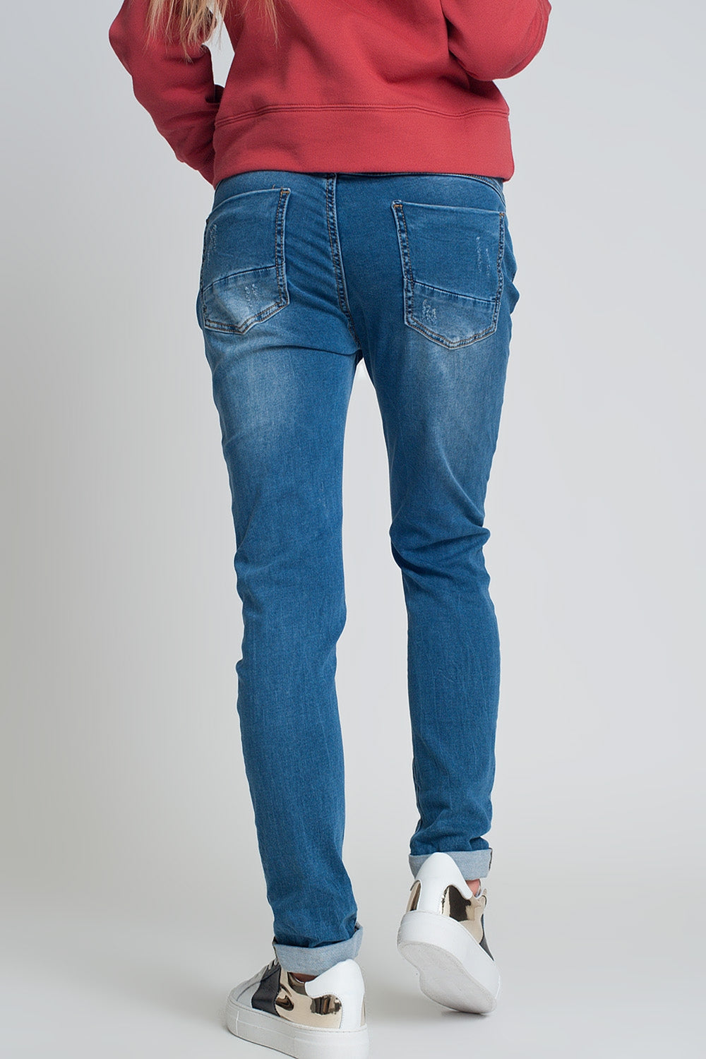 distressed boyfriend jeans  blue denim Q2 Jeans BoutiqueLua