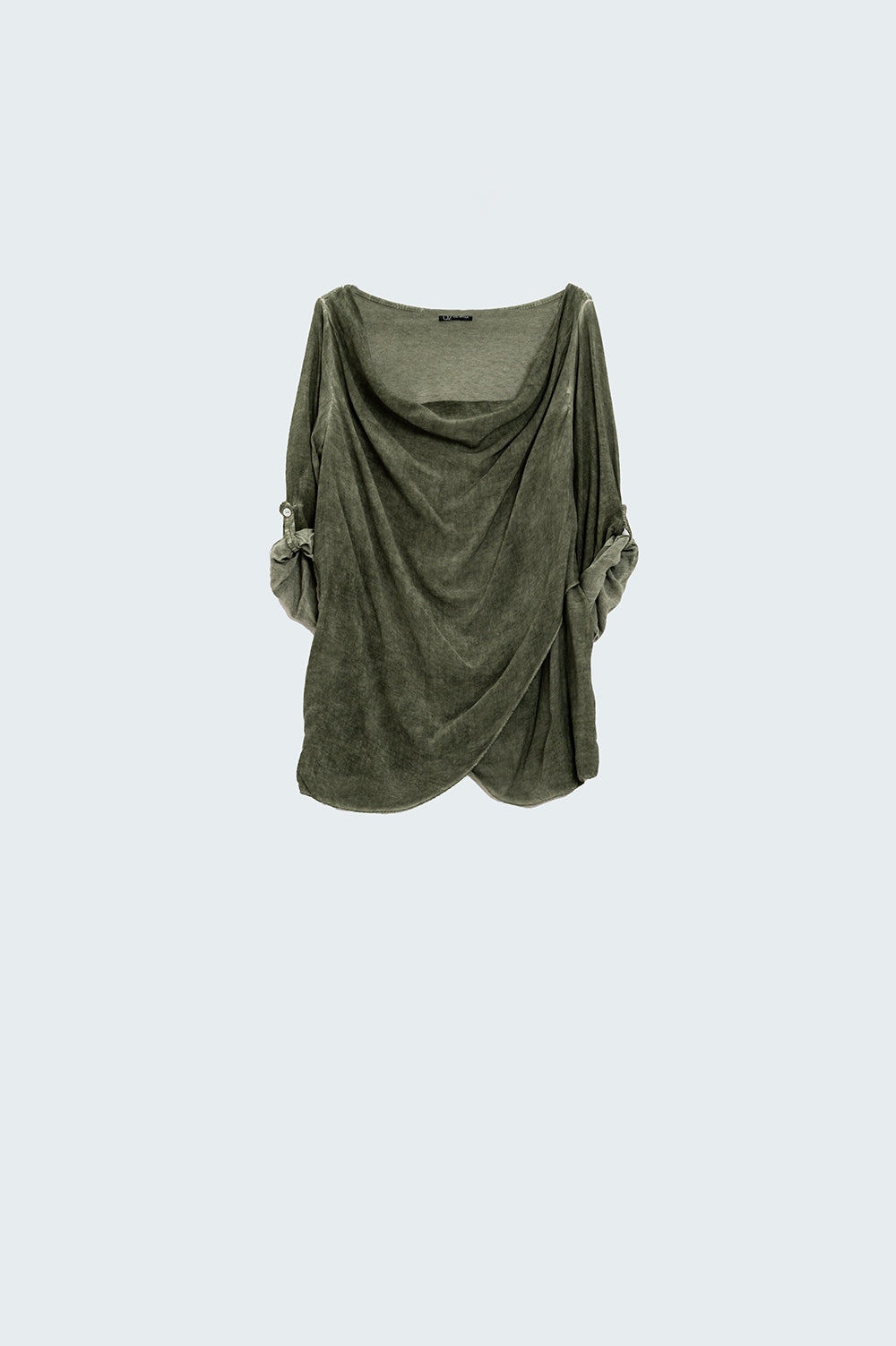 Draped top in khaki color and short sleeves - Tops