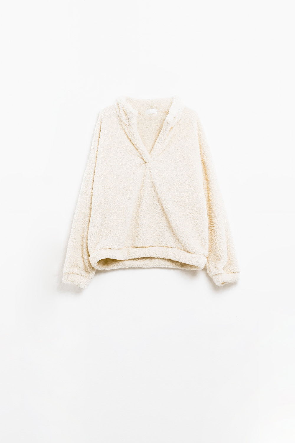 ecru fluffy v-neck sweater Q2 Sweaters BoutiqueLua