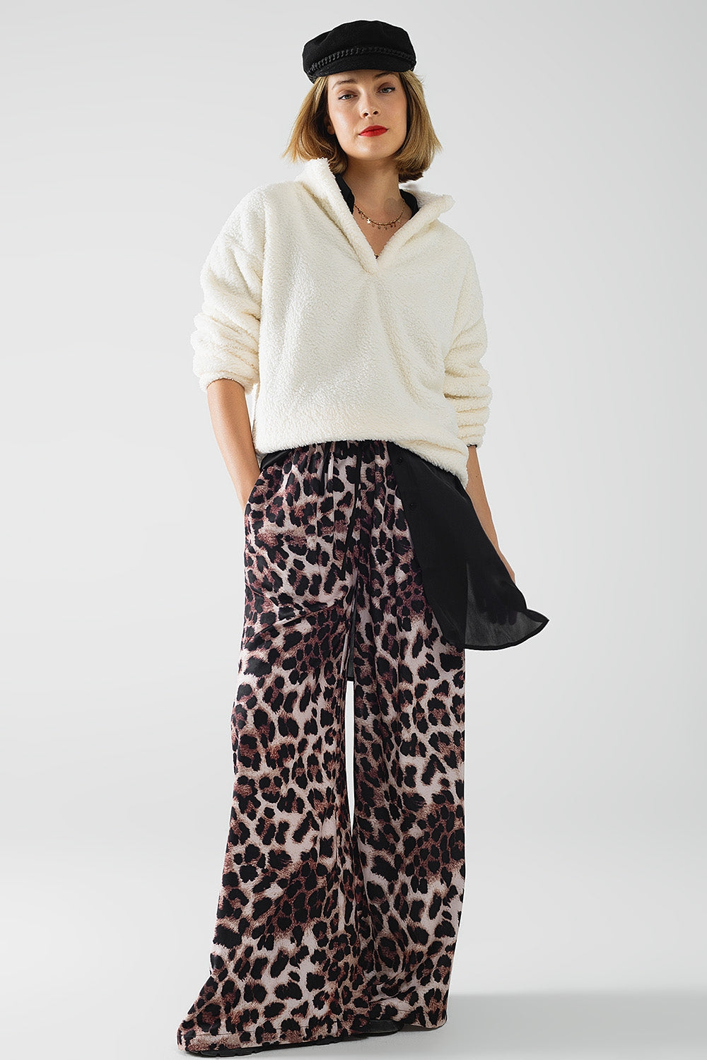 ecru fluffy v-neck sweater Q2 Sweaters BoutiqueLua