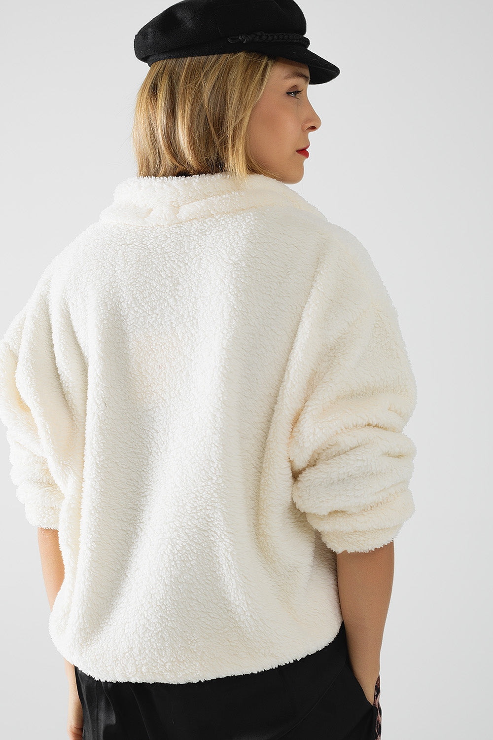 ecru fluffy v-neck sweater Q2 Sweaters BoutiqueLua