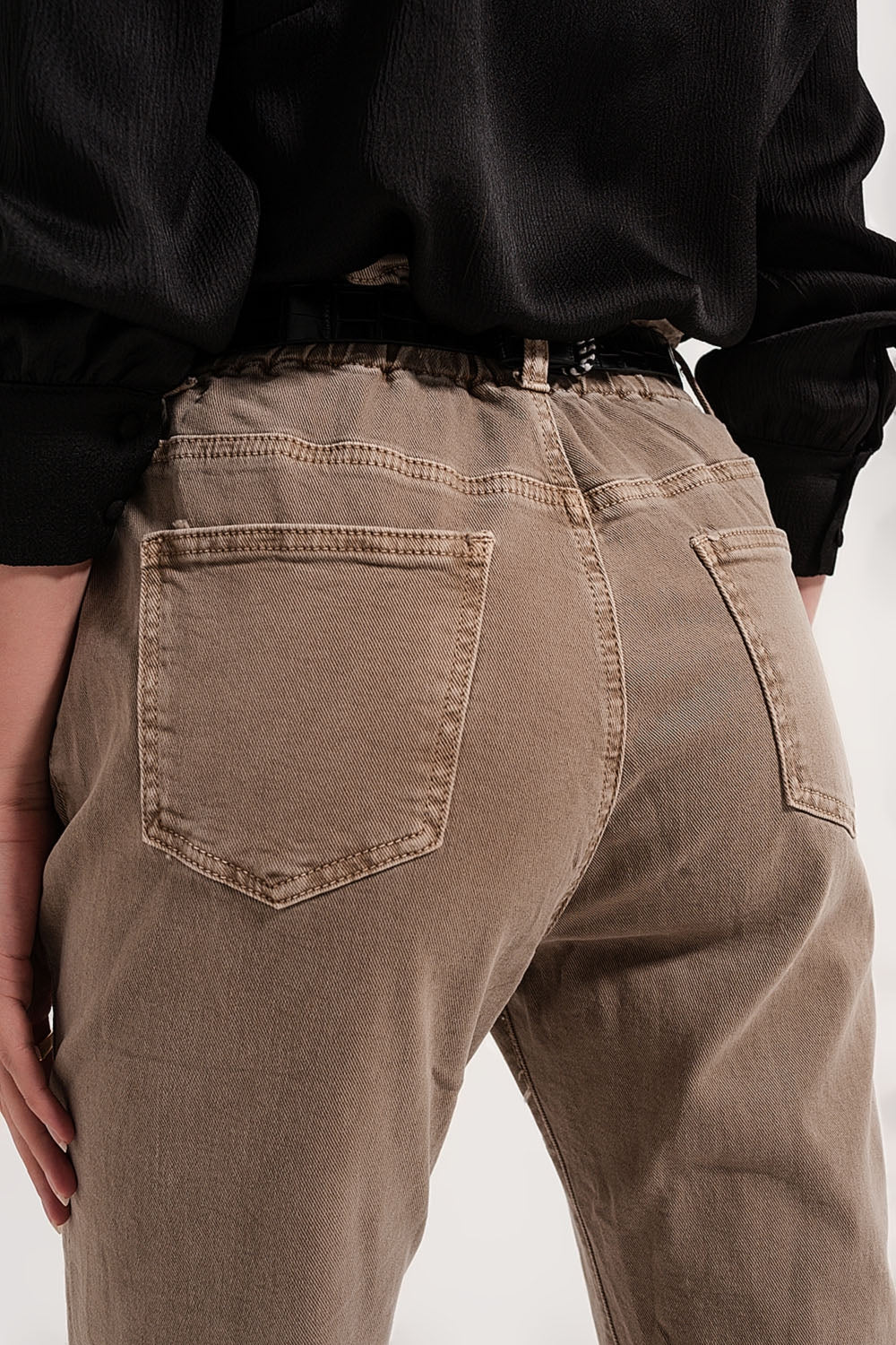 Elasticated paper bag waist jean in Beige Q2 Jeans BoutiqueLua