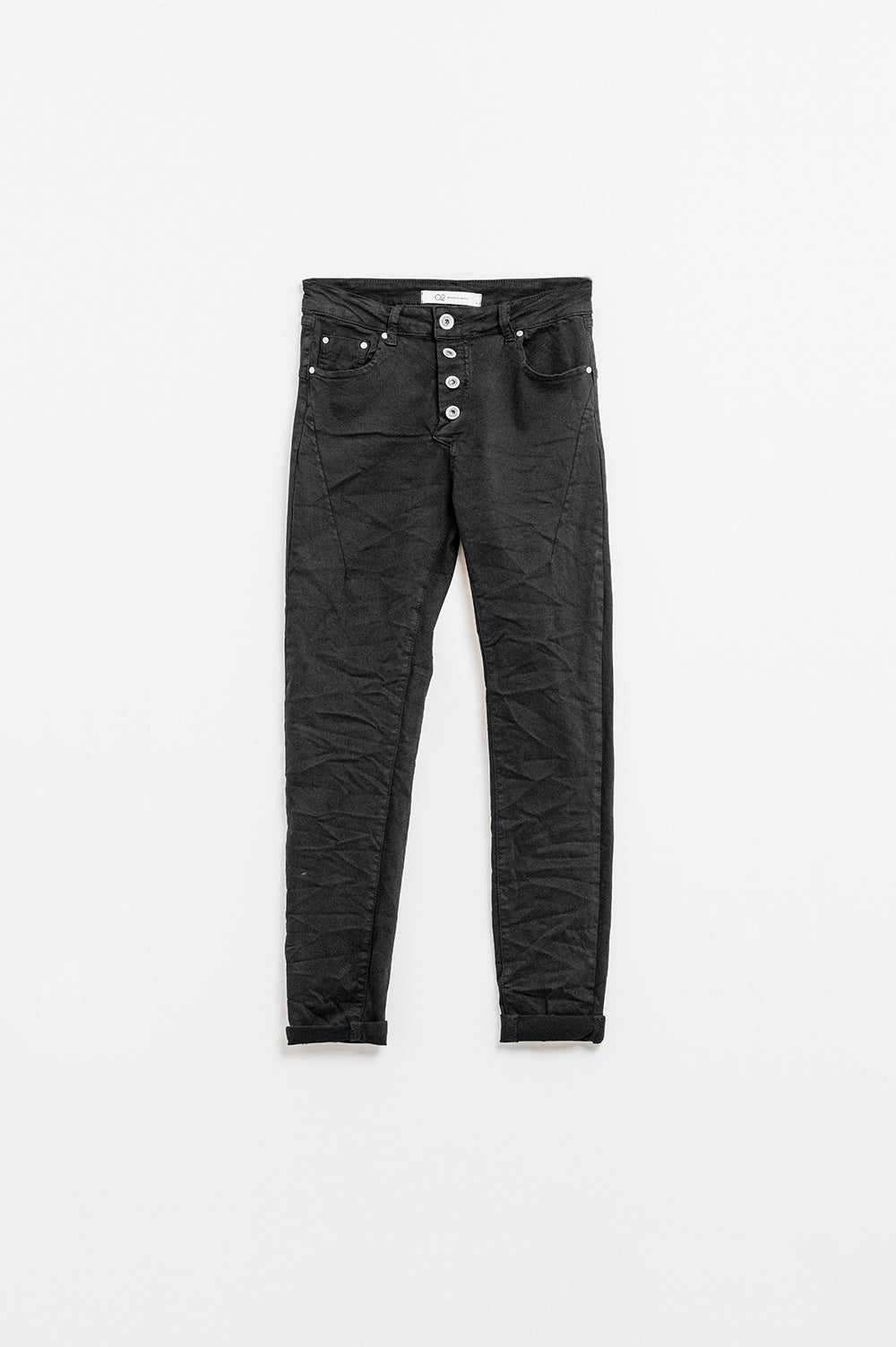 Exposed buttons skinny jeans in black - Pants