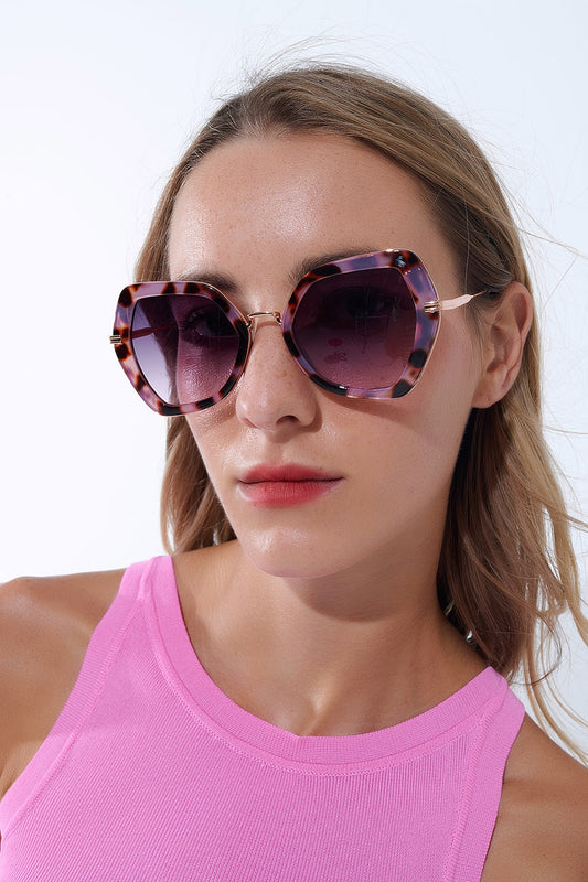 Extra Large Hexagonal Cat Eye Sunglasses in Purple Tortoiseshell -