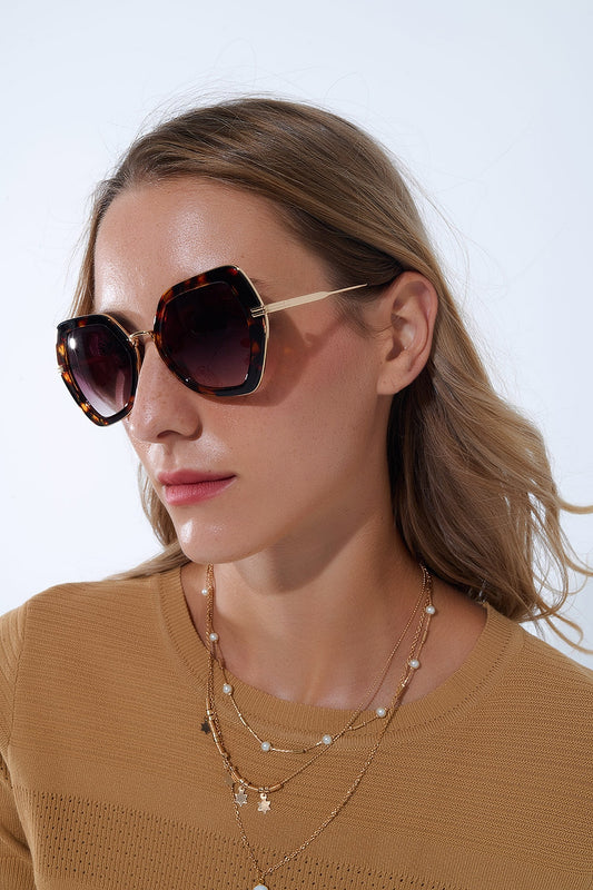 Extra Large Hexagonal Cat Eye Sunglasses in Tortoiseshell -