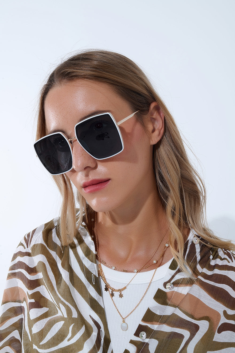 Extra Large Square Sunglasses in White -
