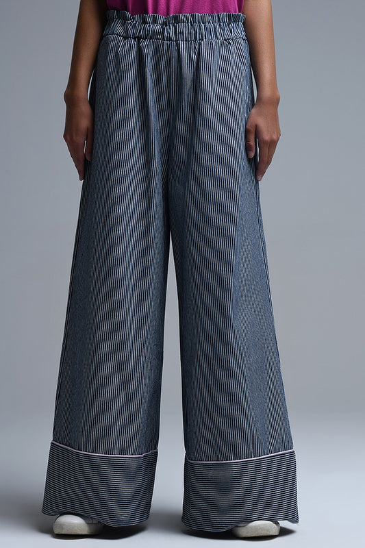 Extra Wide Leg Striped Palazzo Pants - Pants