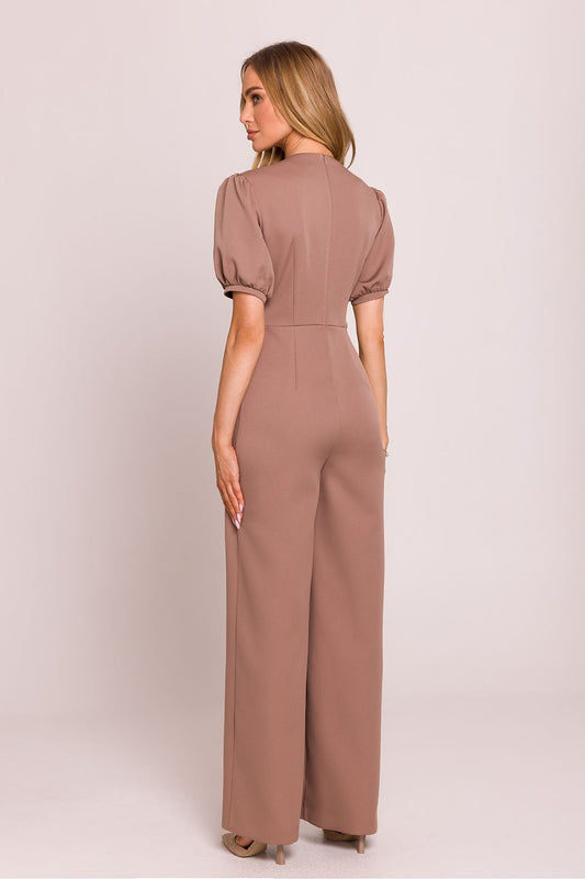 Elegant Tailored Jumpsuit with Puff Sleeves - Jumpsuits