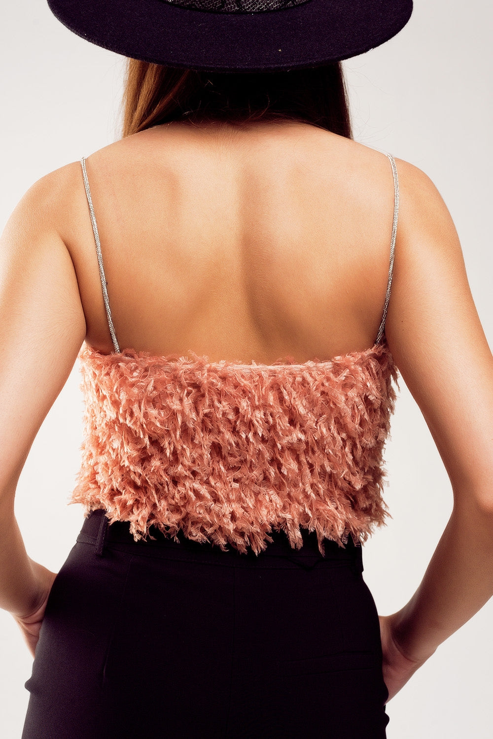 Faux feather crop cami in pink Q2 Tops BoutiqueLua