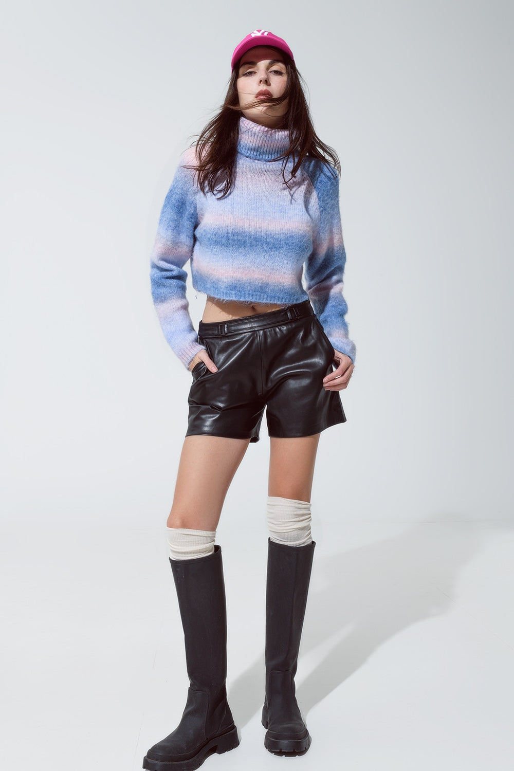 Faux Leather Short Shorts With Waist Detail Q2 Pants BoutiqueLua