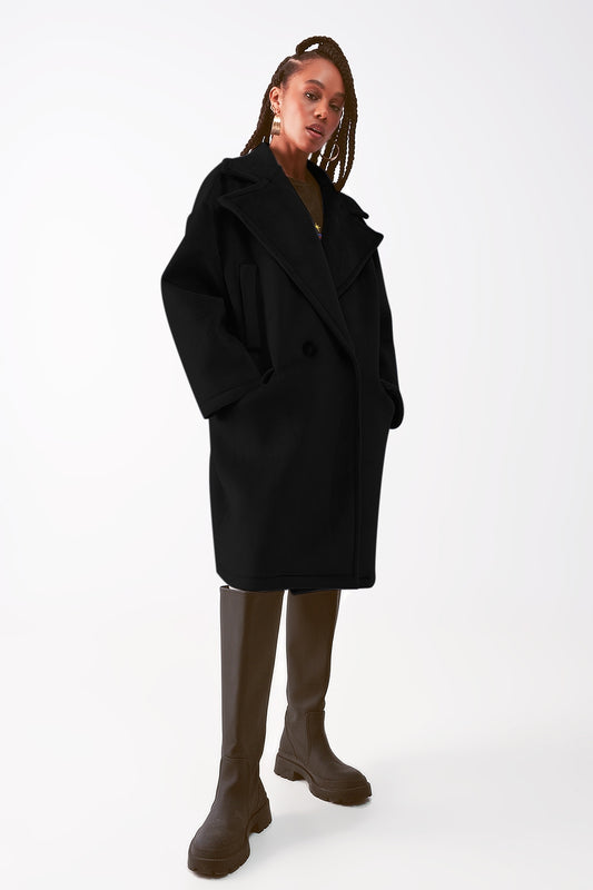 Faux suede oversized coat in black - Coats