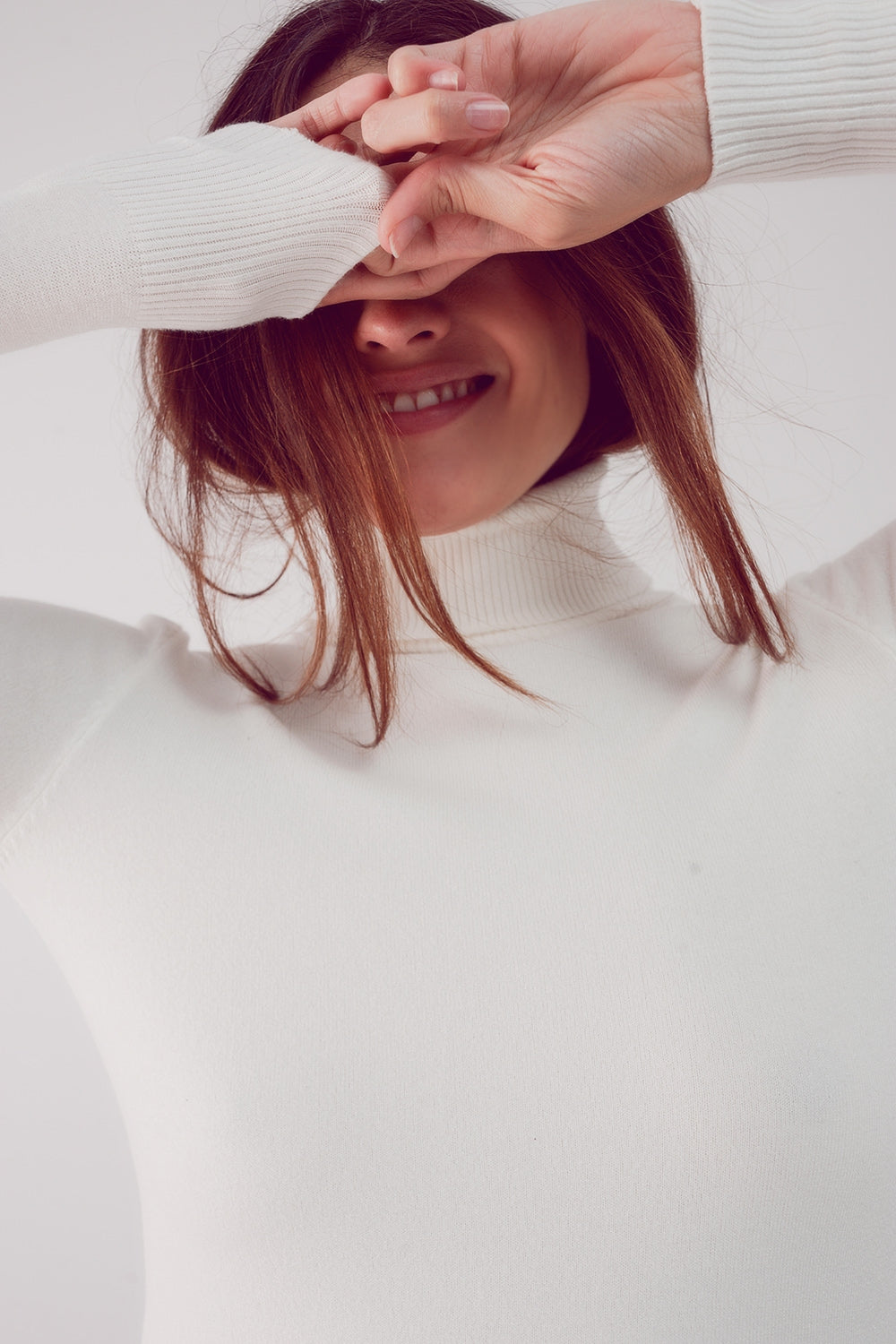 Fine knit high neck jumper in cream Q2 Sweaters BoutiqueLua