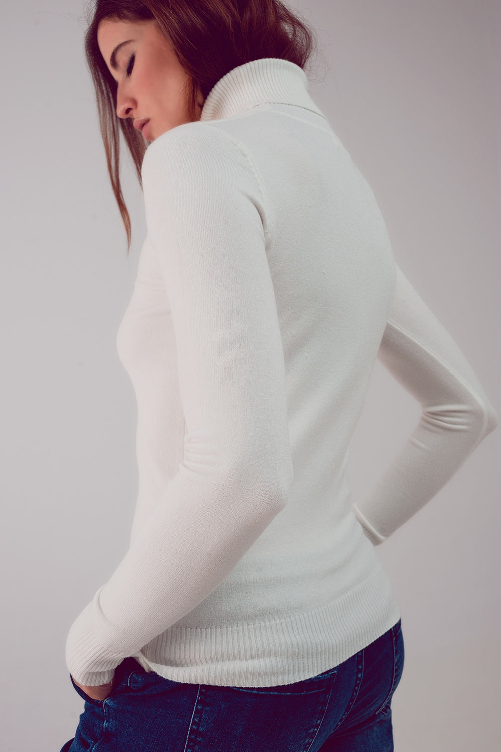 Fine knit high neck jumper in cream Q2 Sweaters BoutiqueLua