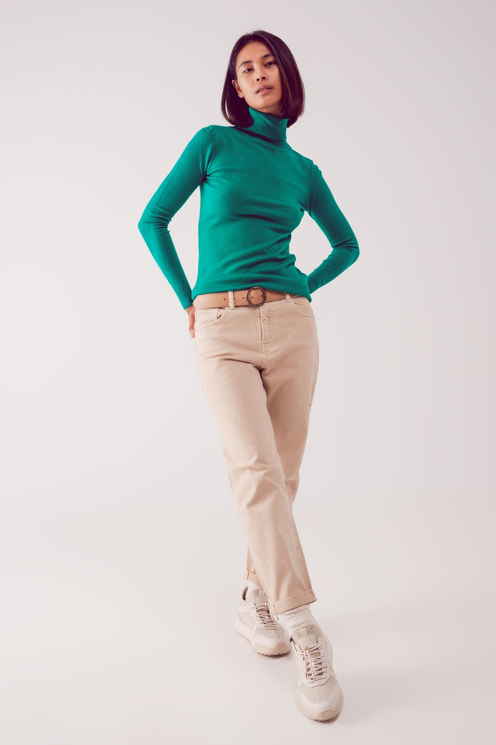 Fine knit high neck jumper in green Q2 Sweaters BoutiqueLua