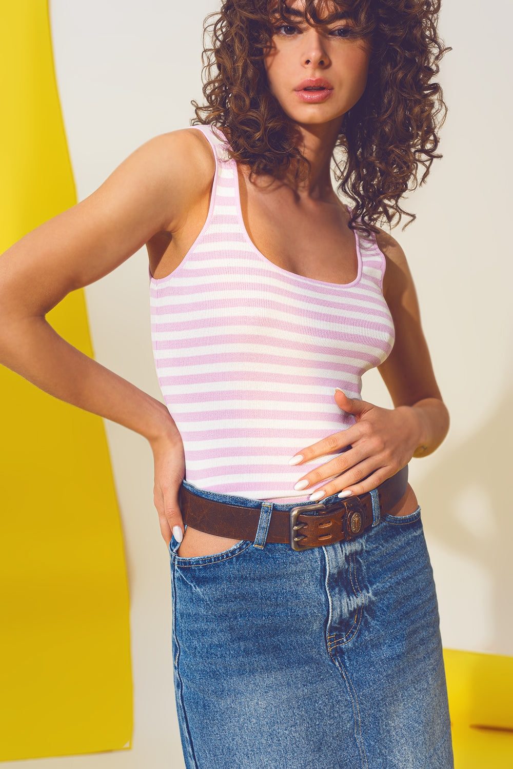 Fine Knitted Top in Pink and White Stripes Q2 Sweaters BoutiqueLua