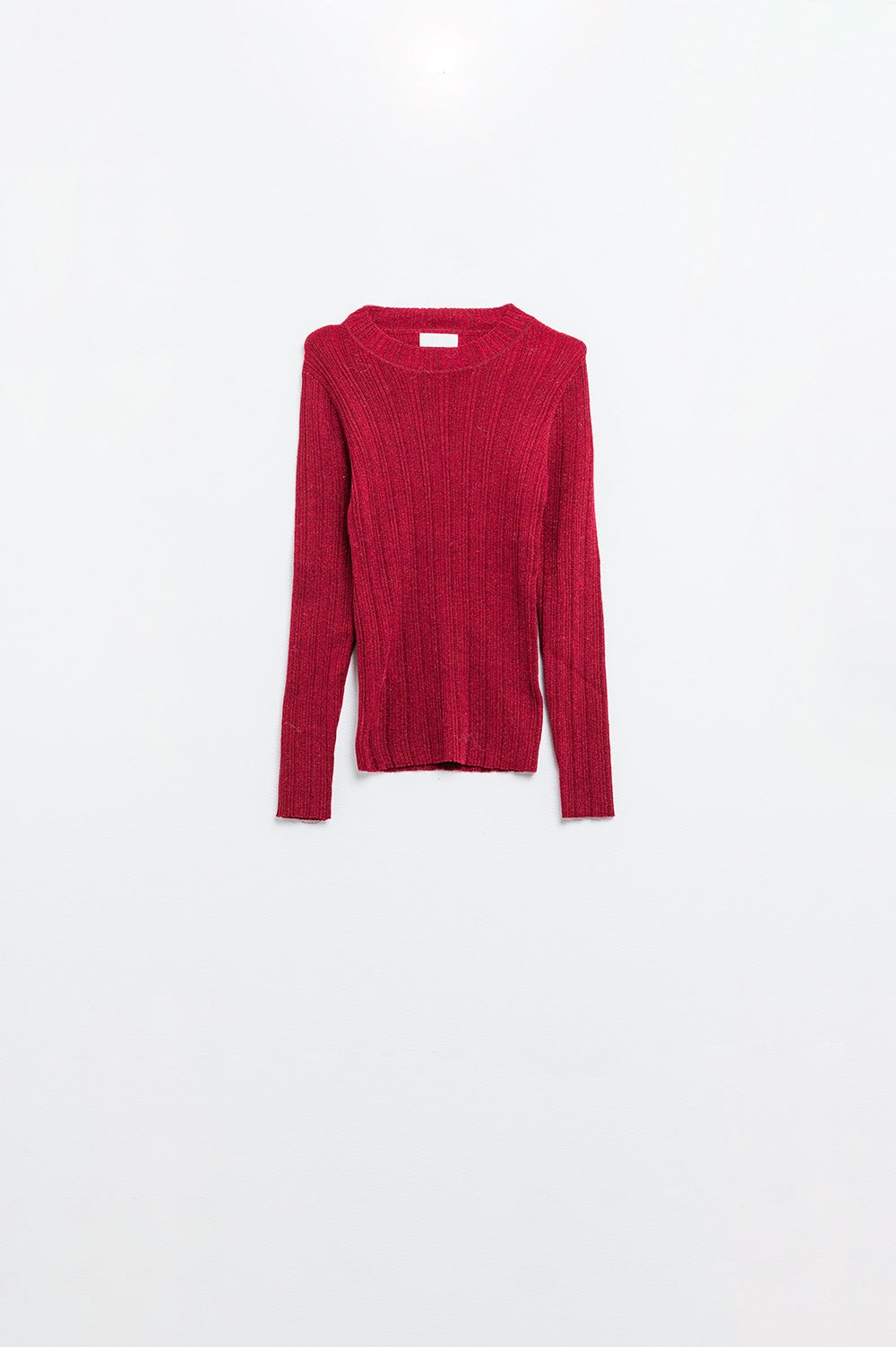 Pull côtelé ajusté marron avec détail en fil argenté
