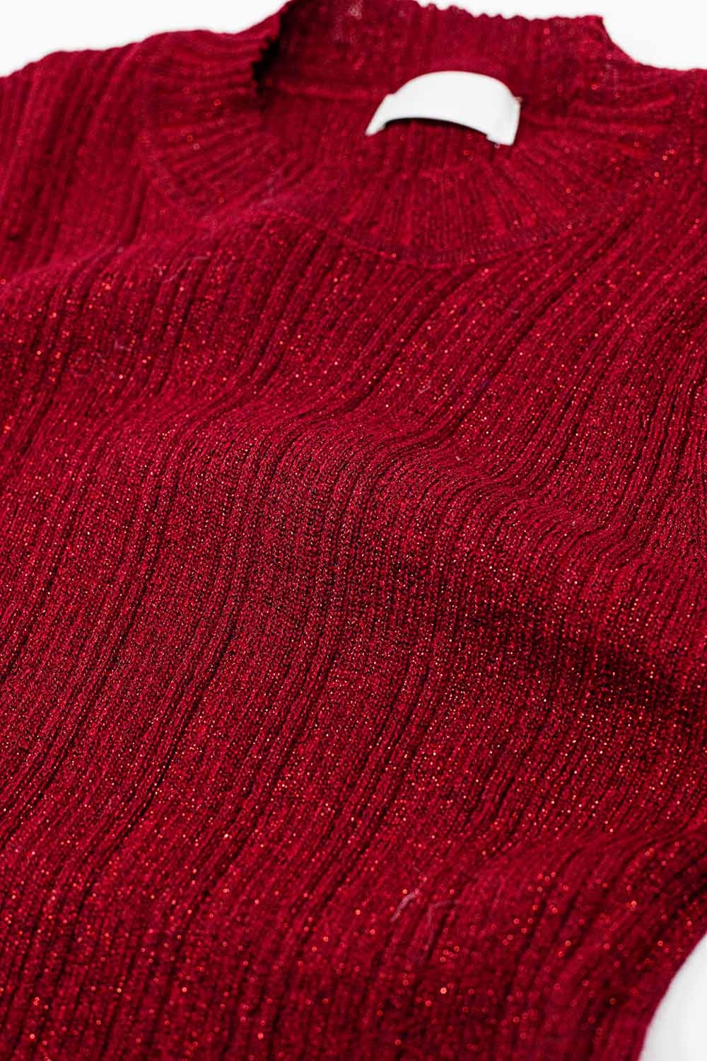 Pull côtelé ajusté marron avec détail en fil argenté