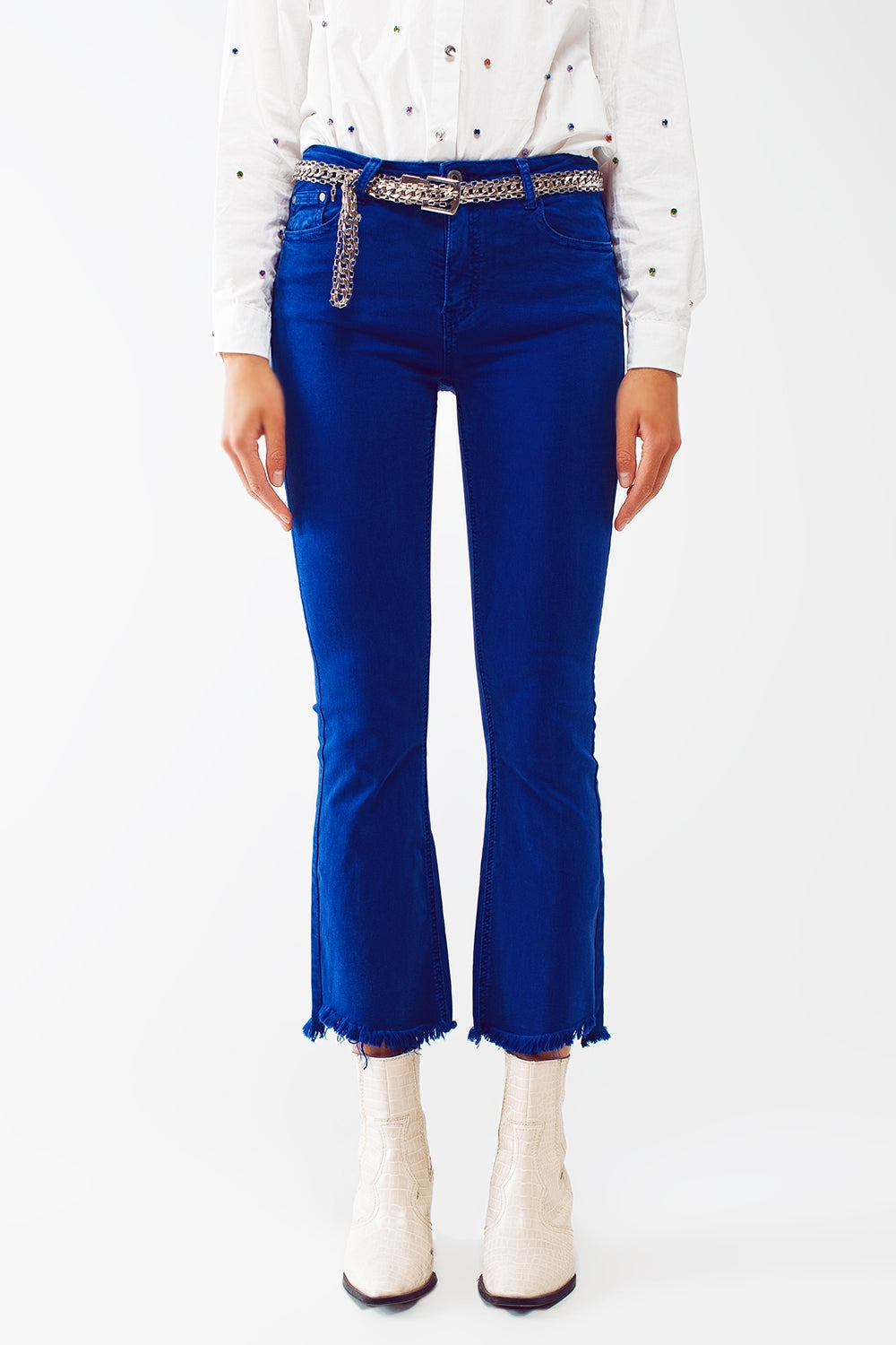 Flare jeans with raw hem edge in blue - Jeans