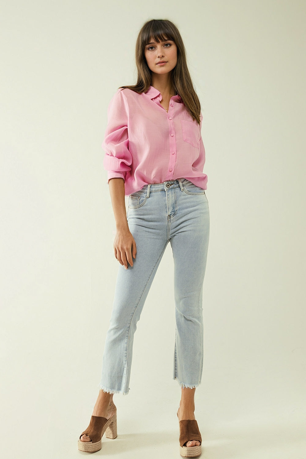 Flared light blue jeans with five pockets and seamless finish - Jeans