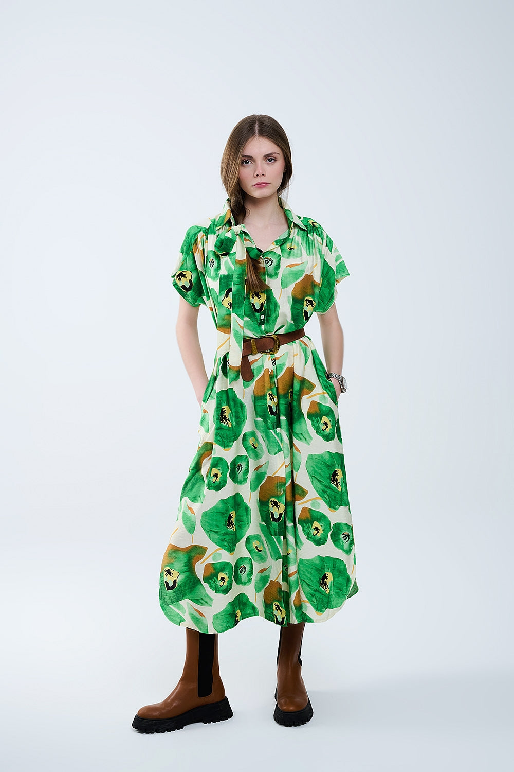 Floral Bliss Dress in Green and Warm Hues