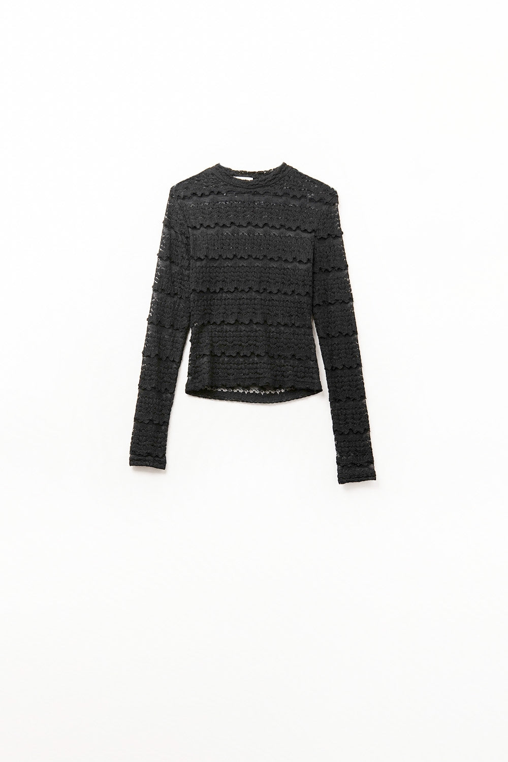Floral Lace Top With Crew Nech in Black - Tops
