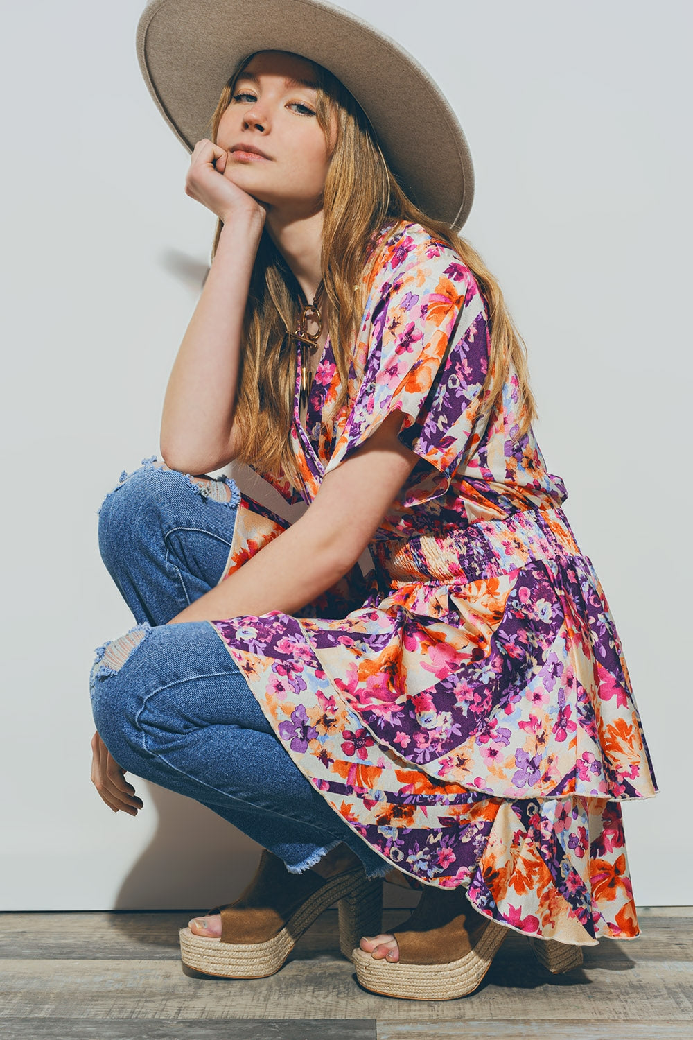 Floral Mini Dress in Multicolour Q2 Dresses BoutiqueLua
