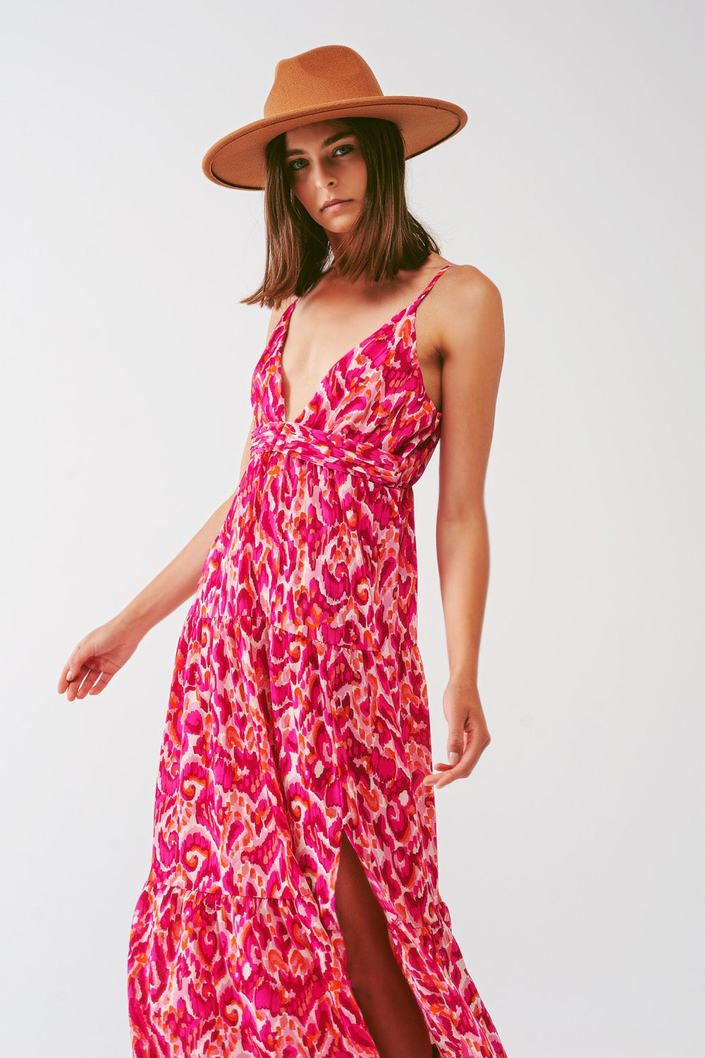 Floral Print Maxi Dress with V neck in Pink Q2 Dresses BoutiqueLua