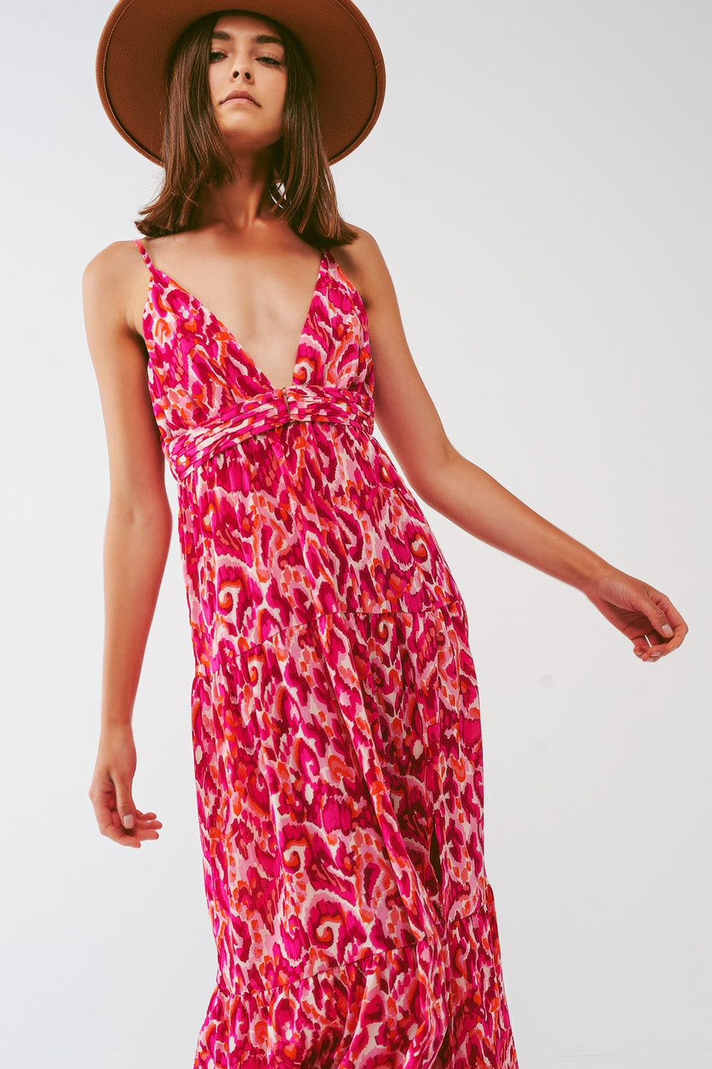 Floral Print Maxi Dress with V neck in Pink Q2 Dresses BoutiqueLua