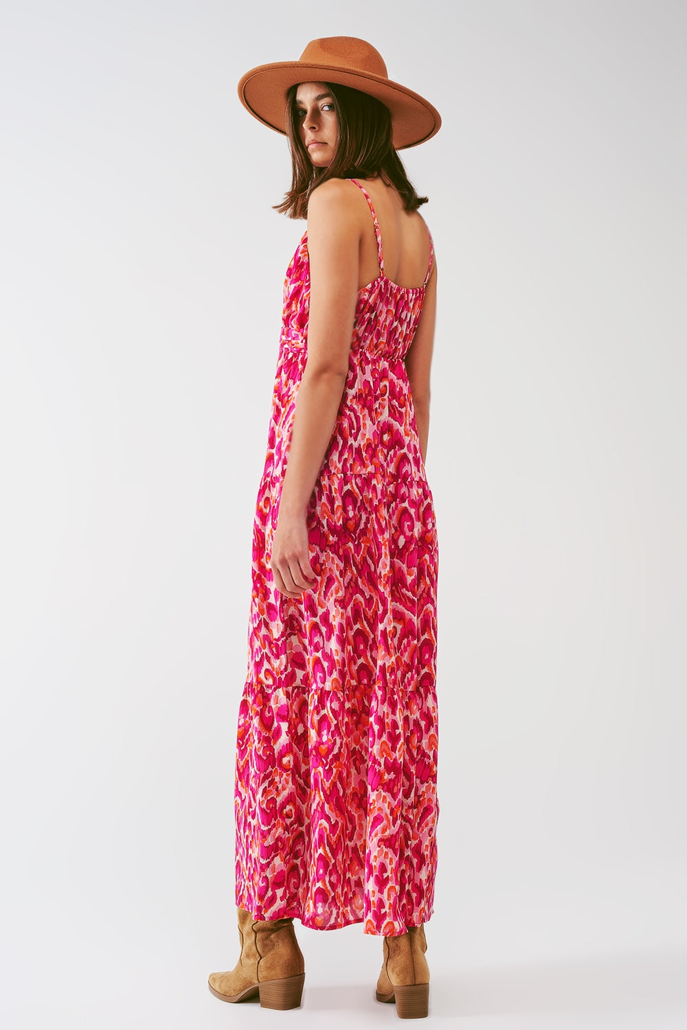 Floral Print Maxi Dress with V neck in Pink Q2 Dresses BoutiqueLua